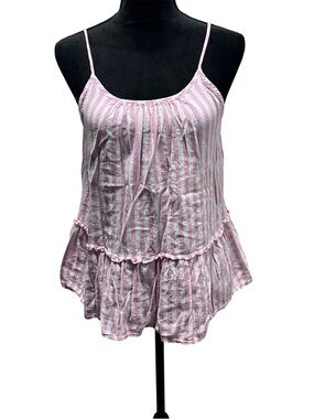 Old Navy Girls Size XXL 16 Pink White Striped Spaghetti Strap Peplum Tank Top